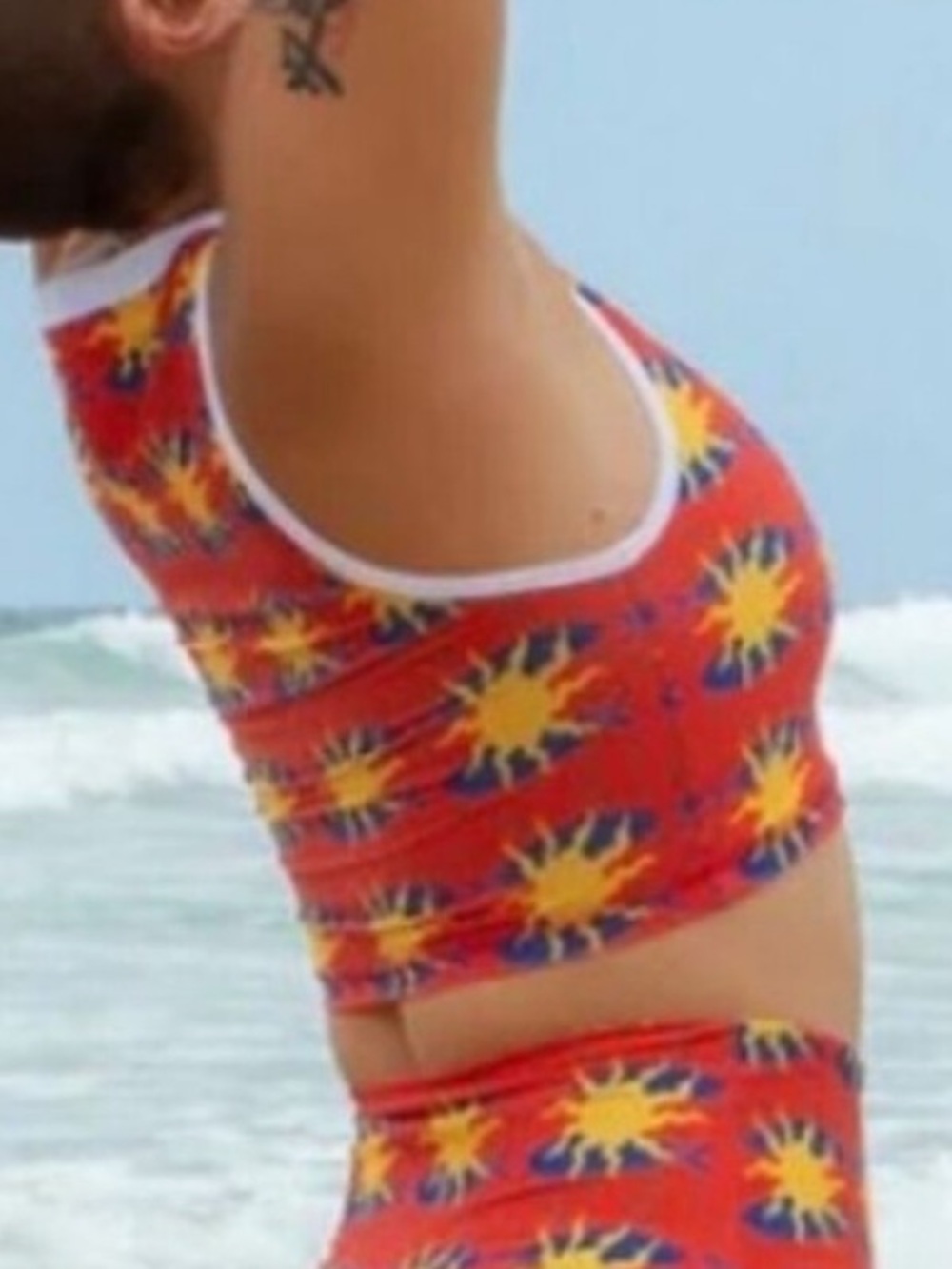 Salt Gypsy Red Sun + Fish Print Tank Swimsuit Top Small New